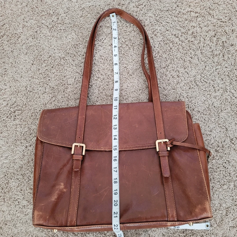 GIANI BERNINI Leather Laptop Bag Briefcase Brown Buckle Distressed Travel Work